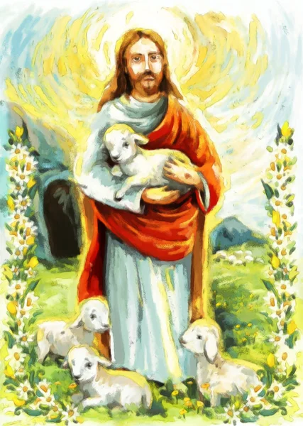 Calma Jesus Messias Ressurreição Com Fundo Natureza Ilustração Para Crianças — Fotografia de Stock