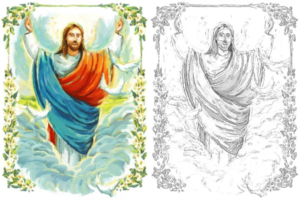 Calma Jesus Messias Ressurreição Com Fundo Natureza Com Esboço Ilustração — Fotografia de Stock