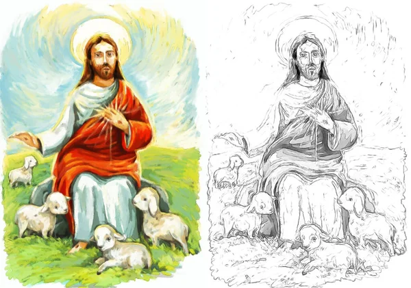 Calm Isus Mesia Învierea Fundal Natural Schiță Ilustrație Pentru Copii — Fotografie, imagine de stoc