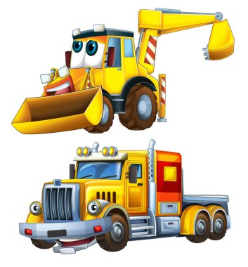 Çizgi film kazıcısı ve diğer endüstriyel arabalar - çocuklar için çizimler