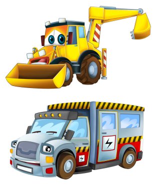 Çizgi film kazıcısı ve diğer endüstriyel arabalar - çocuklar için çizimler