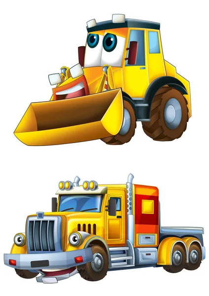 Cartoon excavator and other industrial car - illustration for the children