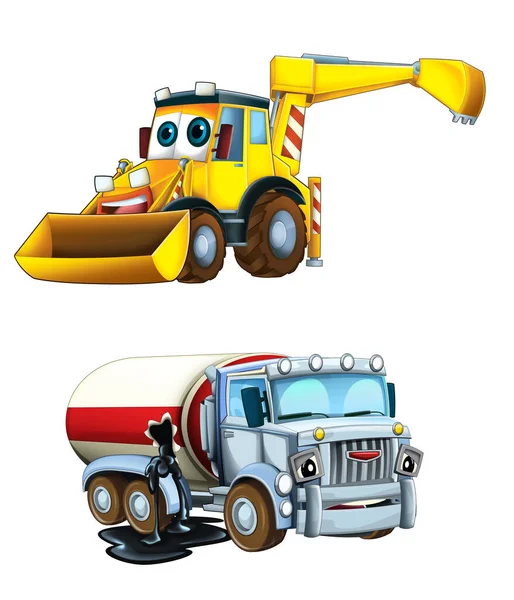 Cartoon excavator and other industrial car - illustration for the children