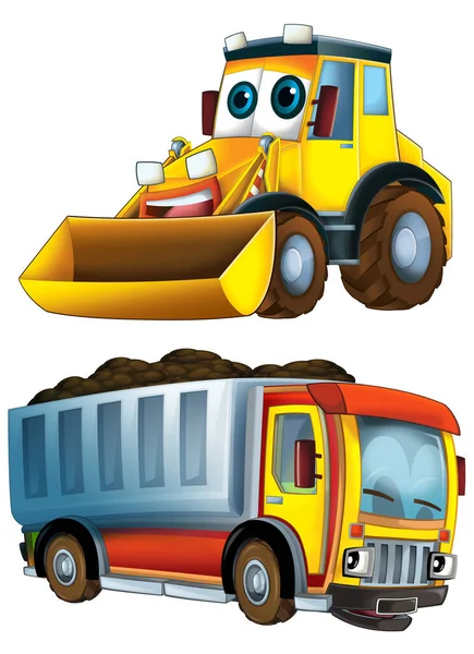 Cartoon Excavator Other Industrial Car Illustration Children — Stock Photo, Image