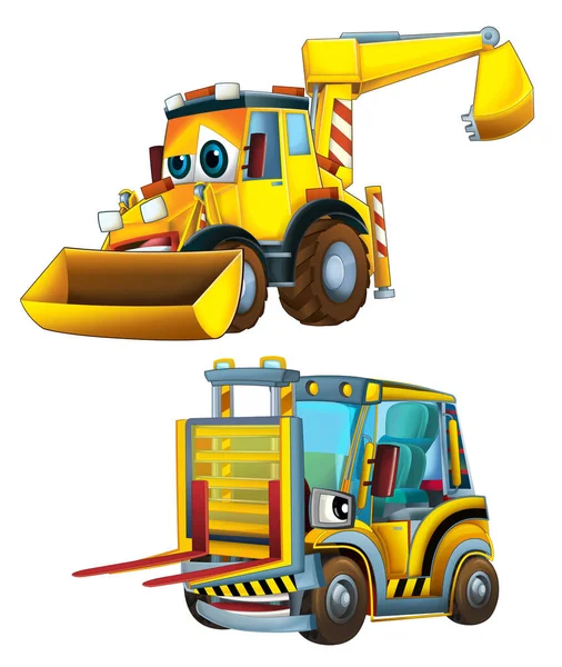 Cartoon Excavator Other Industrial Car Illustration Children — Stock Photo, Image