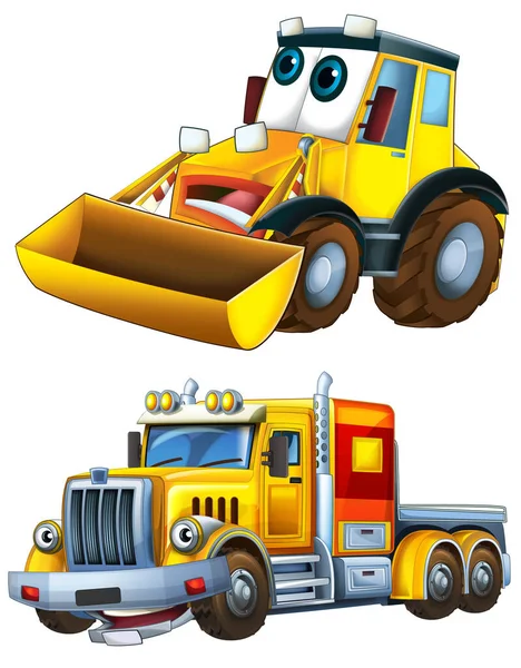 Cartoon excavator and other industrial car - illustration for the children