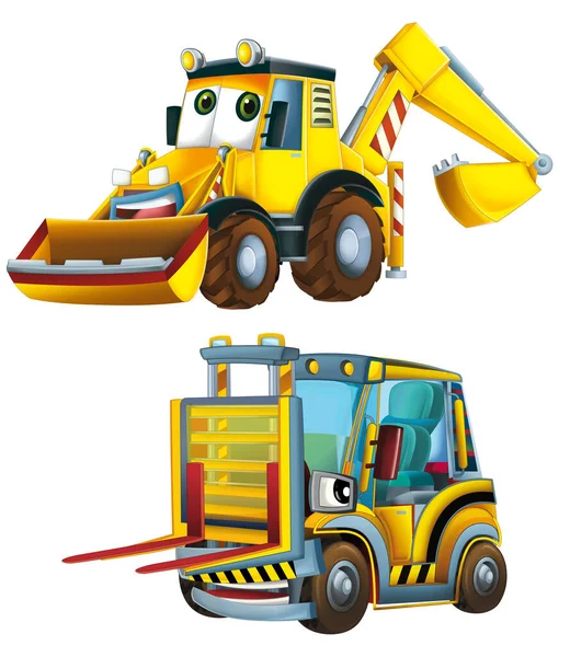Cartoon Excavator Other Industrial Car Illustration Children — Stock Photo, Image