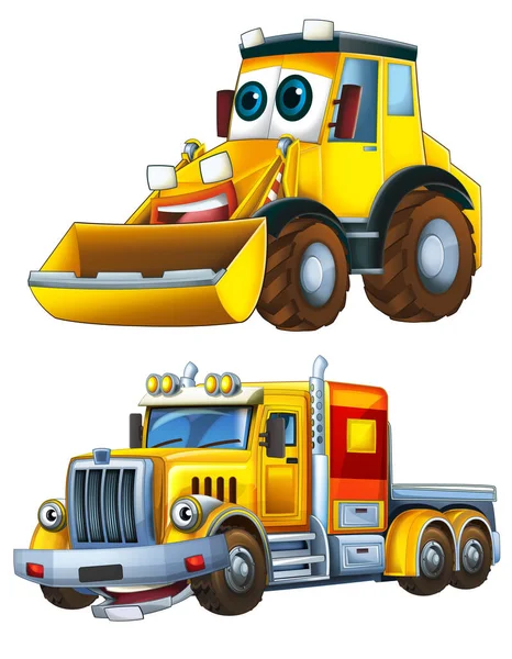 Escavatore Cartoni Animati Altre Auto Industriali Illustrazione Bambini — Foto Stock