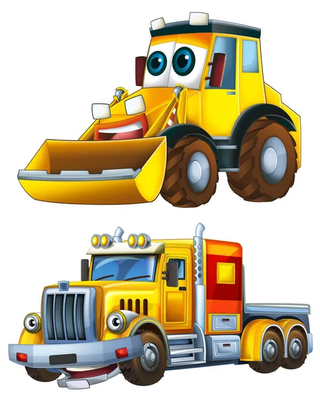 Cartoon excavator and other industrial car - illustration for the children