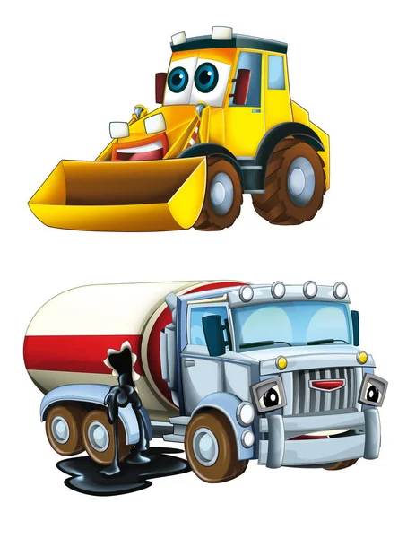 Cartoon Bagger Und Anderes Industrieauto Illustration Für Die Kinder — Stockfoto