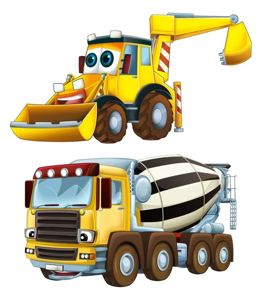 Cartoon Excavator Other Industrial Car Illustration Children — Stock Photo, Image