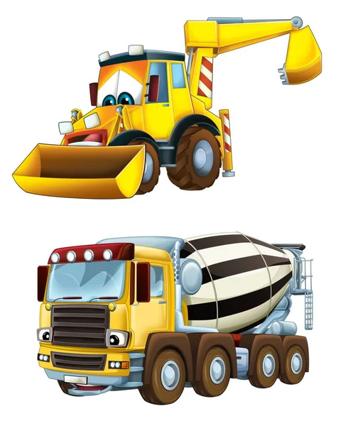 Cartoon Excavator Other Industrial Car Illustration Children — Stock Photo, Image