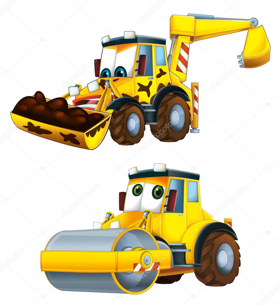 Cartoon excavator and other industrial car - illustration for the children