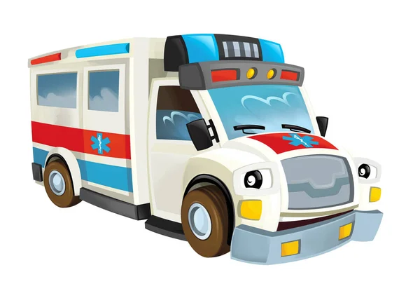 Cartoon Scene Happy Ambulance Truck White Background Illustration Children — Stock Photo, Image