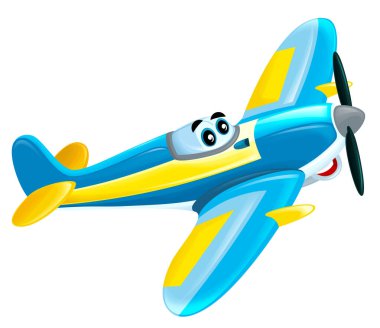 çizgi film mutlu jet savaş uçağı askeri makine beyaz arka plan - çocuklar için illüstrasyon