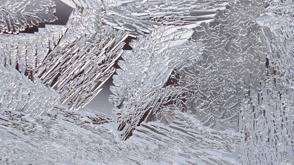 Glace Givre Sur Une Vitre Gros Plan Hivernal Modèle Abstrait — Photo