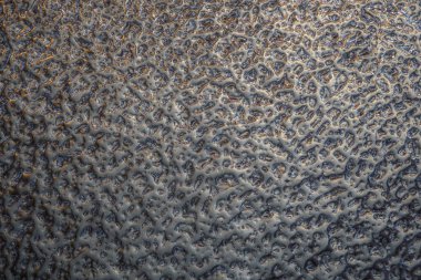 Mistik arka plan, bitkilerin büyüsü gibi. Koyu kahverengi arkaplan ya da mavi renkli duvar kağıdı. Buzun yüzeyinde, cıvaya benzer küçük, kıvrımlı bir desen var. Kapat.