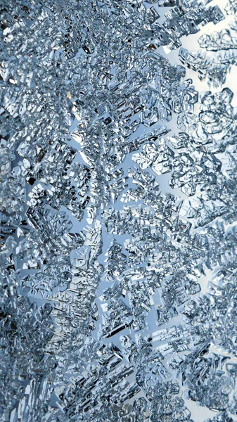 Ledové Krystaly Velmi Blízko Okenní Tabuli Zimě Mystický Pohádkový Abstraktní — Stock fotografie