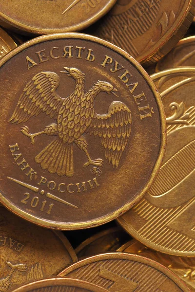 Russian Money Field Coins Rubles Close Illustration Top View Economics — Φωτογραφία Αρχείου
