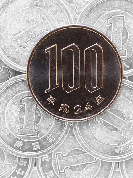 100 Yenes Yacen Campo Monedas Japonesas Yen Noticias Sobre Economía — Foto de Stock