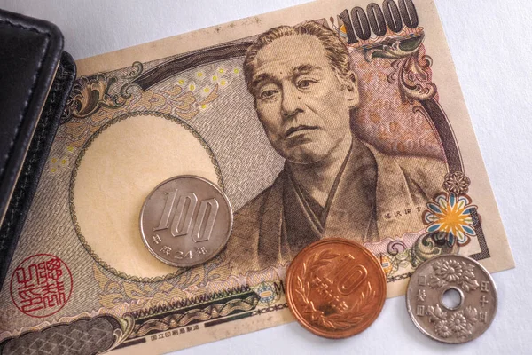 Japanisches Geld Scheine Und Münzen Befinden Sich Der Nähe Des — Stockfoto