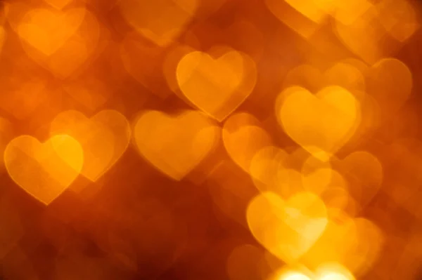Golden heart bokeh background photo, abstract holiday backdrop — Stock Photo, Image