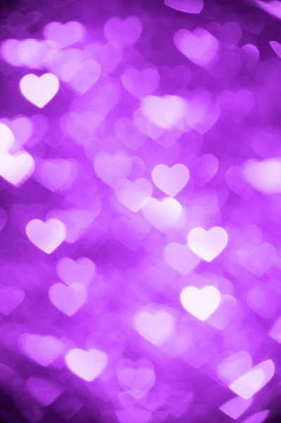 Purple heart bokeh background photo, abstract holiday backdrop — Stock Photo, Image