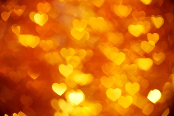 Golden heart bokeh background photo, abstract holiday backdrop — Stock Photo, Image