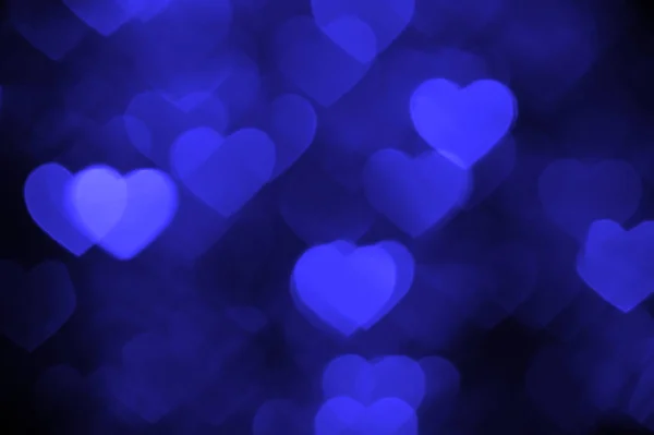 Dark blue heart bokeh background photo, abstract holiday backdrop — Stock Photo, Image