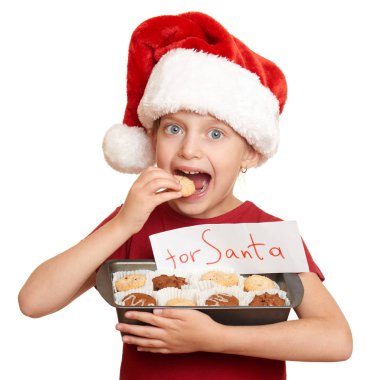 Noel Baba, kış tatil Noel kavramı için çerezleri kızla