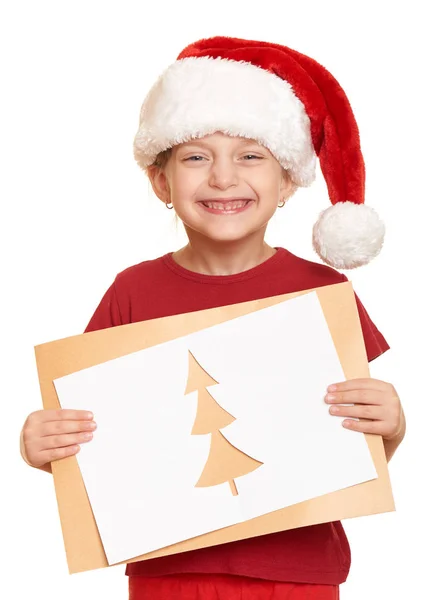 Girl in red hat with letter to santa - winter holiday christmas concept — Stock Photo, Image