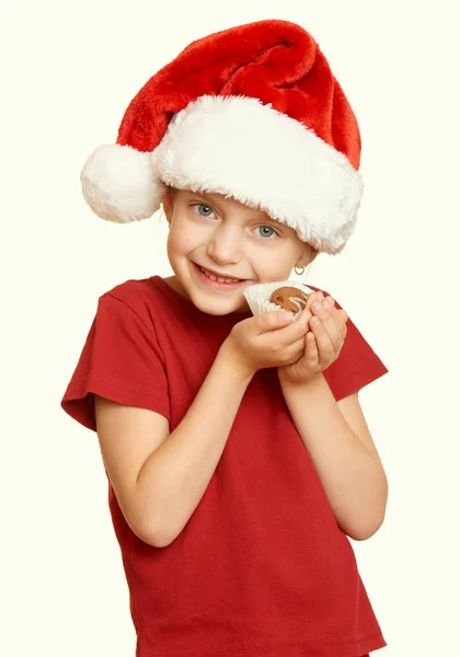 Το κορίτσι με τα cookies για Σάντα, χειμερινές διακοπές Χριστουγέννων έννοια, κίτρινο τονισμένο — Φωτογραφία Αρχείου