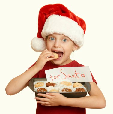 Noel Baba, kış tatil Noel kavramı, sarı için çerezleri kızla tonda