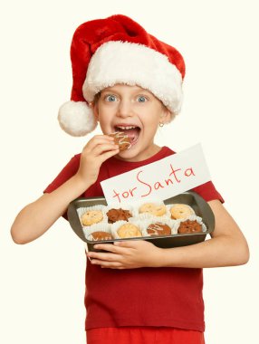 Noel Baba, kış tatil Noel kavramı, sarı için çerezleri kızla tonda