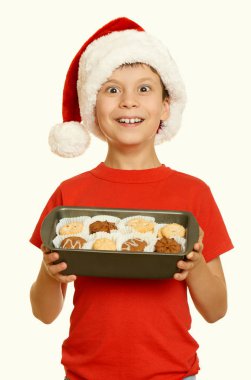 Noel Baba, kış tatil Noel kavramı, sarı için çerezleri çocukla tonda