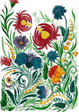 Soyut çiçek arka plan, kağıt üzerine çizim suluboya