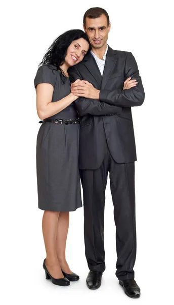 사랑, 검은 양복 입은 로맨틱 커플 절연 화이트 — 스톡 사진