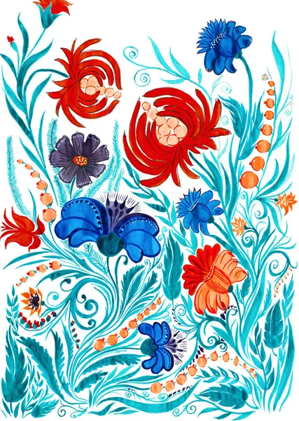 Fond floral abstrait, dessin à l'aquarelle sur papier — Photo