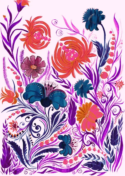 Fondo de flores abstracto, dibujo de acuarela sobre papel — Foto de Stock