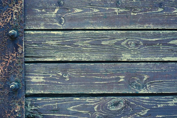 Houten achtergrond van oude plank boards met ijzer vastmaken, horizontale regeling op een rij — Stockfoto
