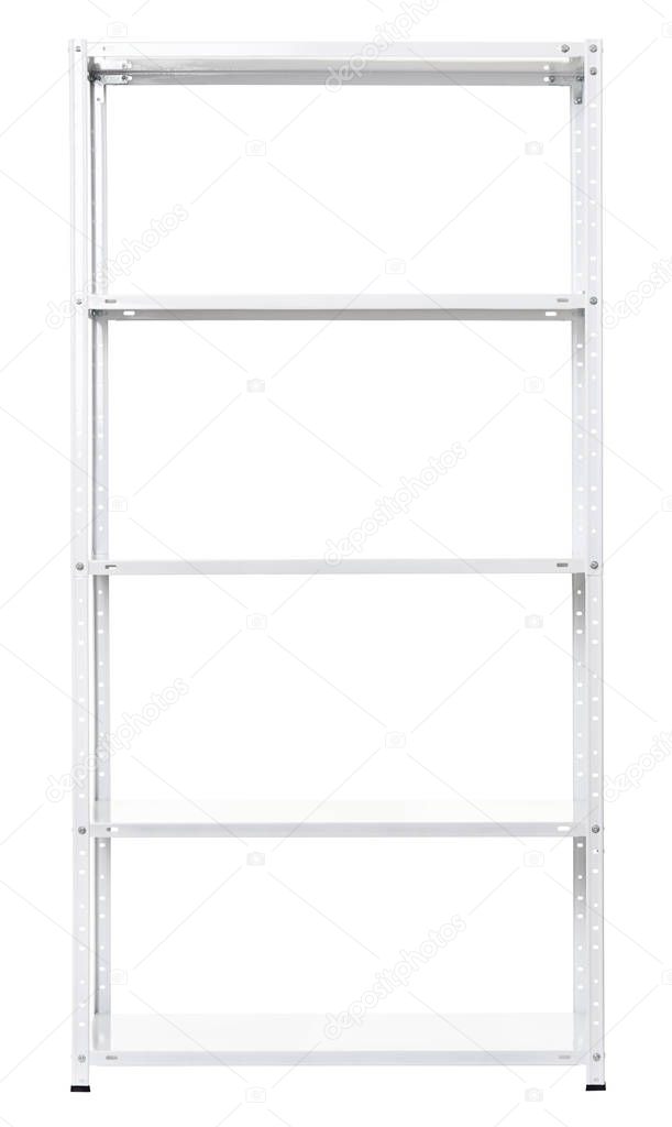 Empty shelving, isolated object photo on white background