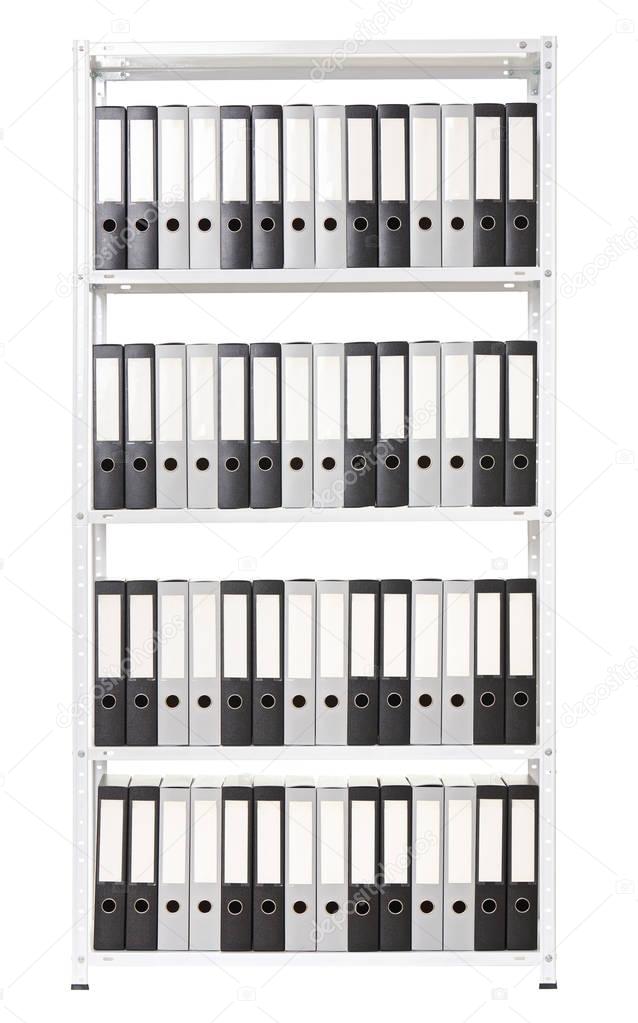 Shelving with folders for documents, business, accounting and taxes. Isolated object