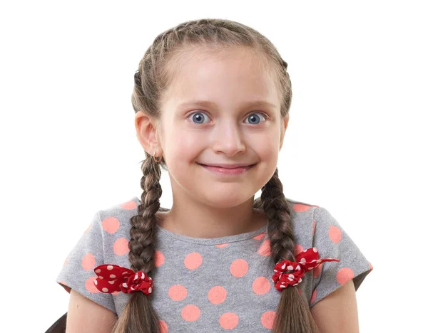 Pretty little girl studio portrait, white background — Stock Photo, Image