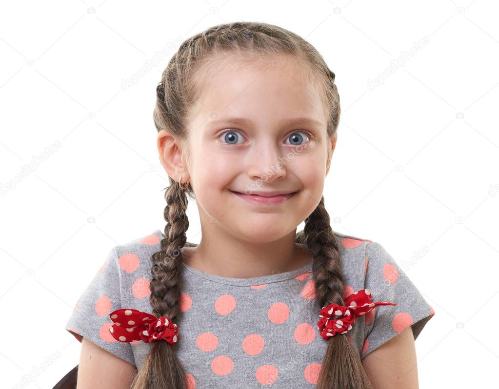 pretty little girl studio portrait, white background