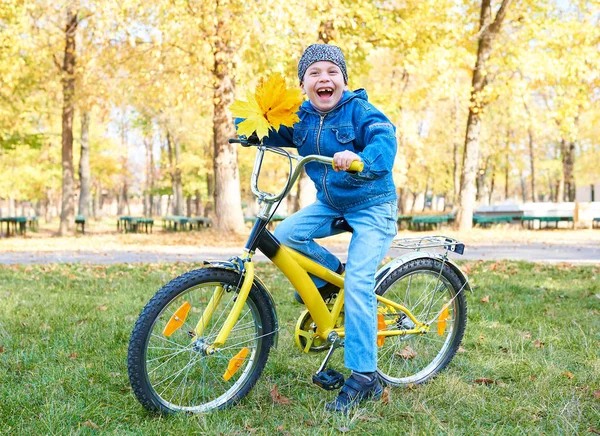 Çocuk Parkı, parlak güneşli bir günde, zemin üzerine düşen yapraklar sonbaharda üzerinde bisiklet sürme