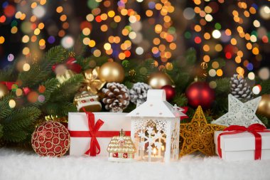 arka plan christmas dekorasyon ışıklar karanlık, mutlu bir yeni yıl ve kış tatil kavramı ile