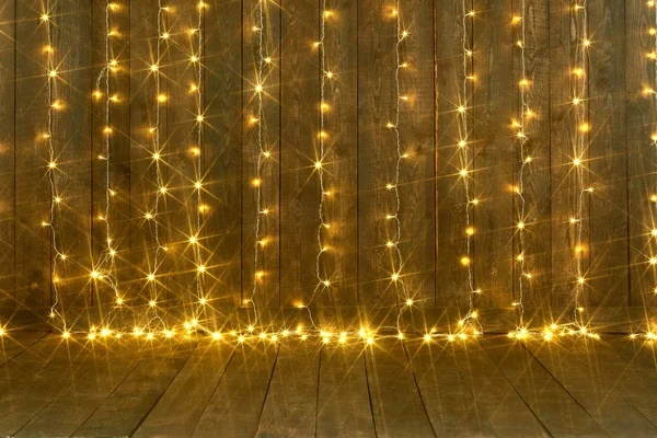 ışıklar, duvar ve zemin, soyut tatil zemin, koyu ahşap arka plan kopya metin için yer