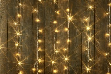 Işıklı, soyut tatil zemin, koyu ahşap arka plan kopya metin için yer