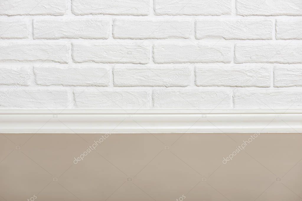 white brick wall with floor for background or texture, , abstract photo