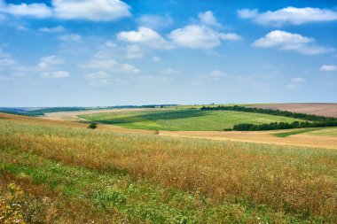 güzel bahar manzara, yeşil alan ve parlak bulutlu gökyüzü